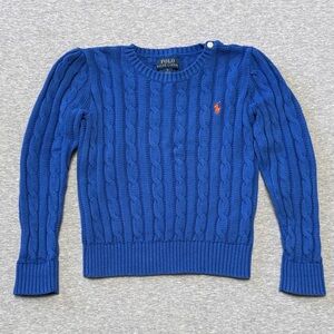 Polo by Ralph Lauren Girls Blue Cable Knit Sweater with Orange Pony